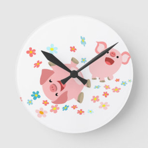 Redondo Mediano Dos cerdos lindos del dibujo animado en reloj de