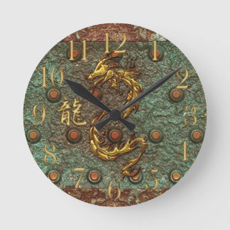 Redondo Mediano Dragón Dorado Asiático Rusto Reloj Metalizado de a