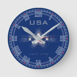 Redondo Mediano EEUU Estd. Números romanos 1776 (Azul) Reloj redon