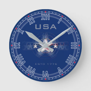Redondo Mediano EEUU Estd. Números romanos 1776 (Azul) Reloj redon