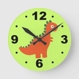Redondo Mediano El dinosaurio anaranjado lindo embroma el reloj de