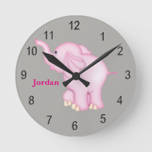 Redondo Mediano Elefante rosado lindo del bebé del reloj del niño