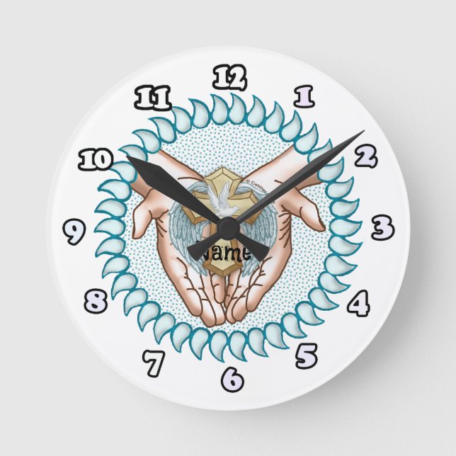 Redondo Mediano Espíritu Santo Manos Reloj Cristiano (Anverso)