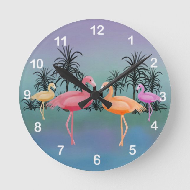 Redondo Mediano Fabuloso Reloj Flamingos (Anverso)