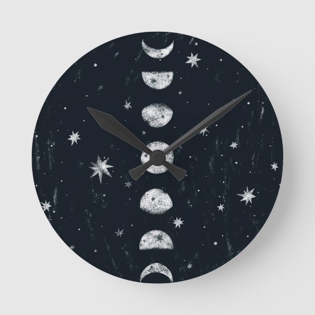 Redondo Mediano Fases del reloj de la pared acrílica de la luna (Anverso)