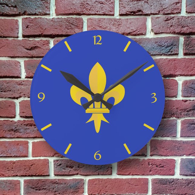 Redondo Mediano Fleur de Lis sobre el reloj azul real (Fleur de Lis on Royal Blue Clock)