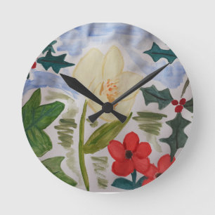 Redondo Mediano Flores de invierno y reloj holly
