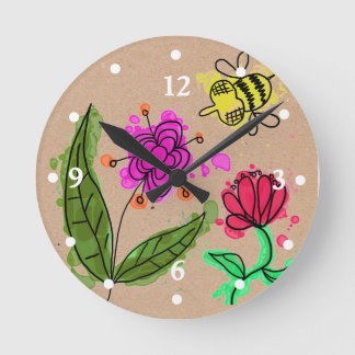 Redondo Mediano Flores y reloj pintados caprichosos de la abeja