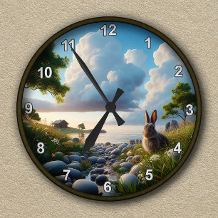 Redondo Mediano Fondo de reloj de conejo sereno personalizable