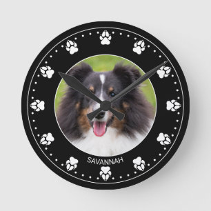 Redondo Mediano Foto de mascota personalizada con reloj de cara co