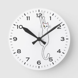 Redondo Mediano Gato blanco colgando de un reloj divertido con núm