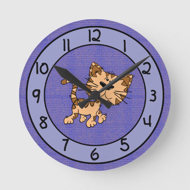 Redondo Mediano Gato gracioso en un reloj morado (Anverso)