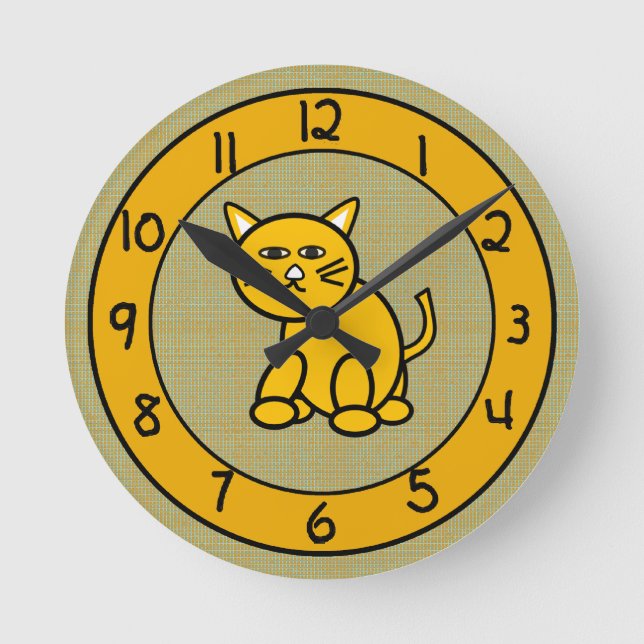 Redondo Mediano Gato personalizado en reloj de oro para niños (Anverso)