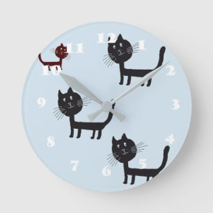 Redondo Mediano Gatos Felices Gatitos Negros Dibujando Reloj De Pa