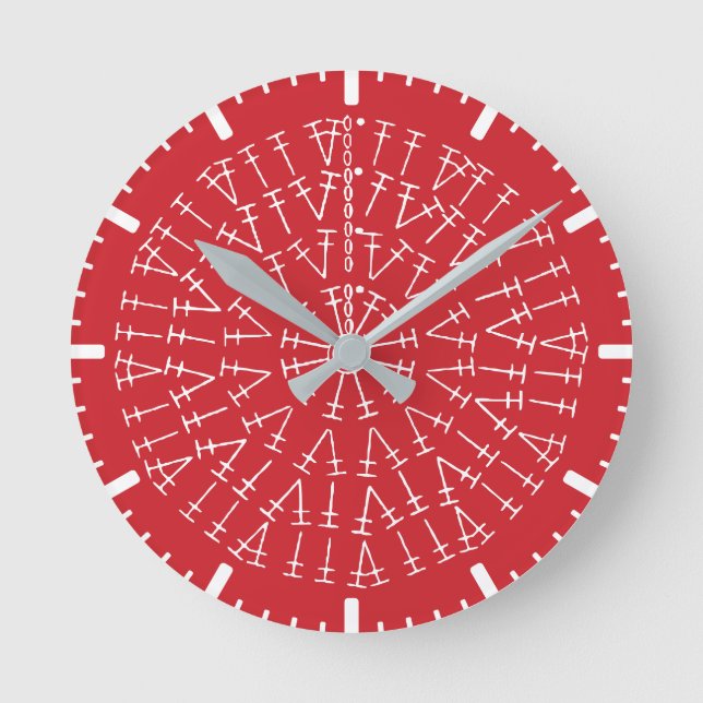 Redondo Mediano Gráfica de crochet rojo escarlata Fondo Reloj redo (Anverso)