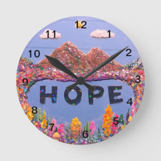 Redondo Mediano Imagen de espejo con ESPERANZA de pared con reloj