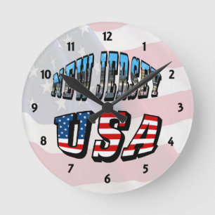 Redondo Mediano Imagen de Nueva Jersey y reloj de texto de Estados