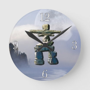 Redondo Mediano Inukshuk y Wilderness Reloj de arte lunar