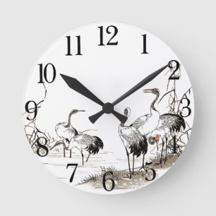 Redondo Mediano Japón: Reloj del muro de las aves de la grúa de 
