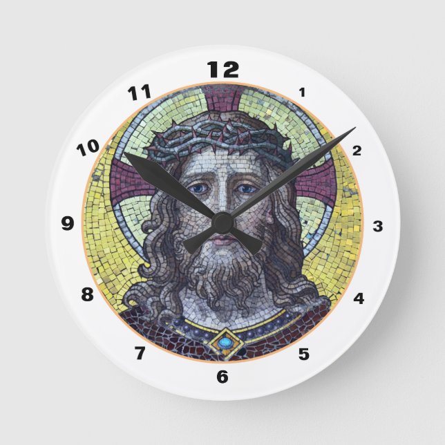 Redondo Mediano Jesucristo y la compasión Arte reloj de mosaico vi (Anverso)
