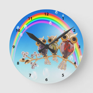 Redondo Mediano Joyas de búhos de oro y reloj arco iris
