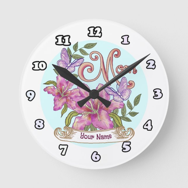 Redondo Mediano Lily de Mariposa Mamá reloj  (Anverso)