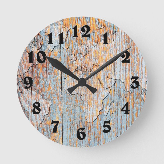 Redondo Mediano Mapa artístico del mundo de madera reloj numerado (Anverso)