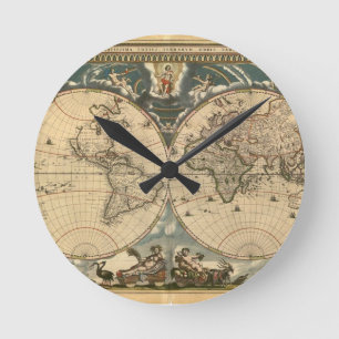 Redondo Mediano Mapa de Viejo Mundo - reloj