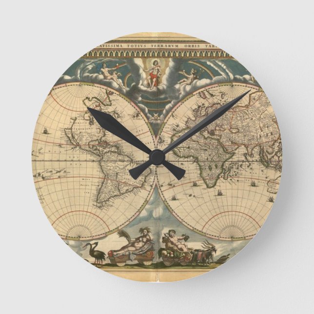 Redondo Mediano Mapa del Mundo Viejo - Reloj (Anverso)