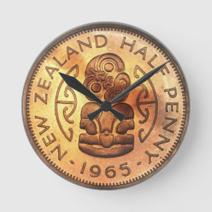 Redondo Mediano Medio reloj de Tiki del penique de NZ Nueva