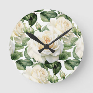 Redondo Mediano Moda Rosas Blancas Flores Reloj Floral
