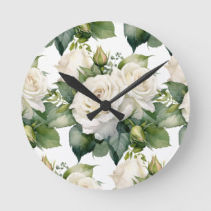 Redondo Mediano Moda Rosas Blancas Flores Reloj Floral