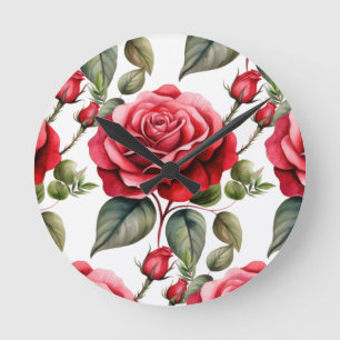 Redondo Mediano Moda Roses Rojos Flores Reloj Floral
