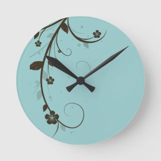 Redondo Mediano Moderno azul de Brown del reloj de encargo floral