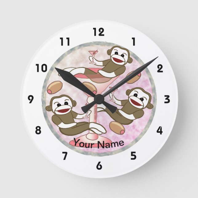 Redondo Mediano Mono de calcetín Pink Martini   Reloj (Anverso)