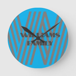 Redondo Mediano Monograma familia nombre azul gris moderno reloj d