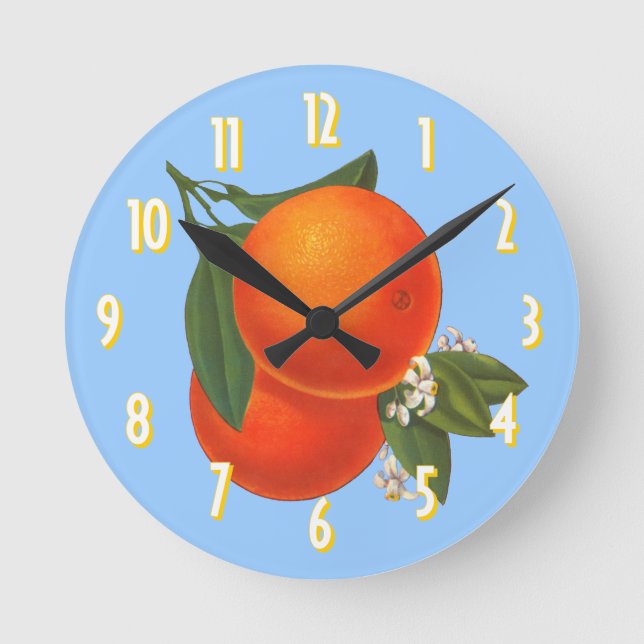 Redondo Mediano Naranjas en el reloj azul de arte de cartón (Anverso)