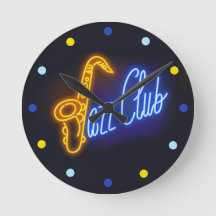 Neon Jazz Club Saxofón Sax azul reloj amarillo