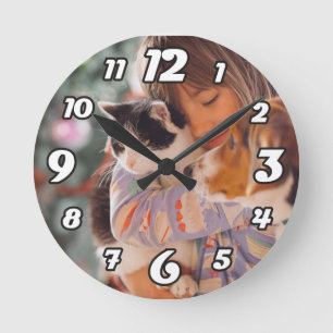 Redondo Mediano Nombre de foto personalizado reloj grande