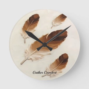 Redondo Mediano Nombre personalizado Reloj 3D Marrón Pluma Moderno