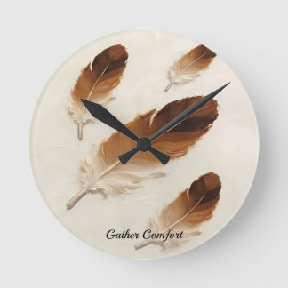 Redondo Mediano Nombre personalizado Reloj 3D Marrón Pluma Moderno