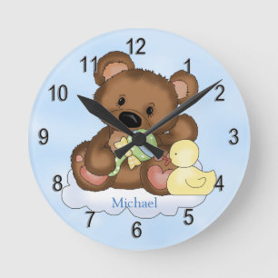 Redondo Mediano Nube personalizada del oso de peluche del reloj