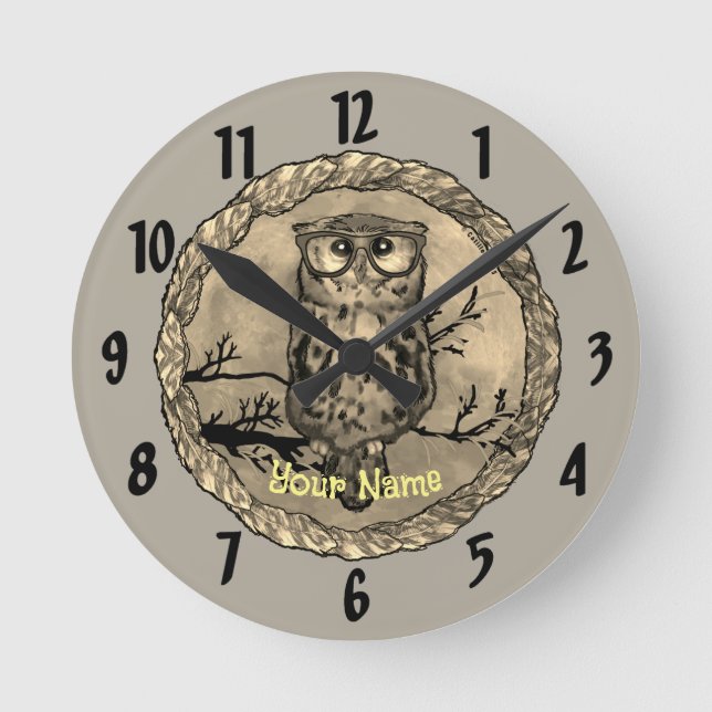 Redondo Mediano Ojos de búho Reloj (Anverso)