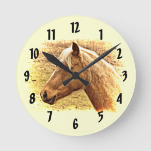 Redondo Mediano Oro y reloj del animal del caballo de Brown