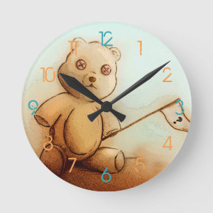 Redondo Mediano Oso de peluche lindo de Brown del vintage, reloj