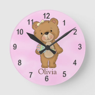 Redondo Mediano Oso de peluche personalizado de la niña del reloj