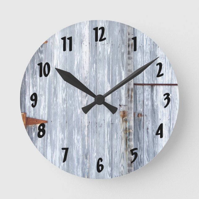 Redondo Mediano Pared Reloj Blanco Lavado de madera Barniz de puer (Anverso)