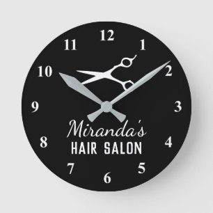 Redondo Mediano Peluquería Personalizado en blanco y negro, reloj