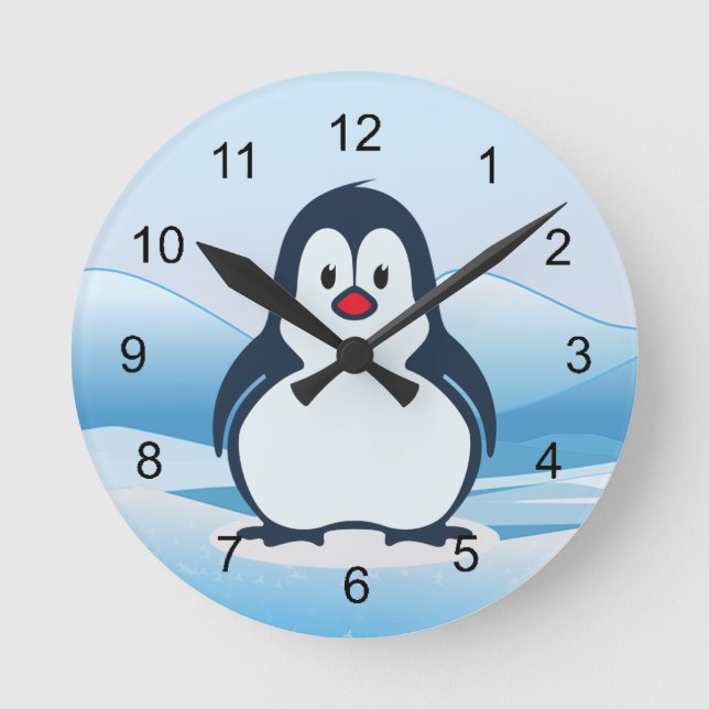 Redondo Mediano Pequeño reloj de diseño de pingüino (Anverso)