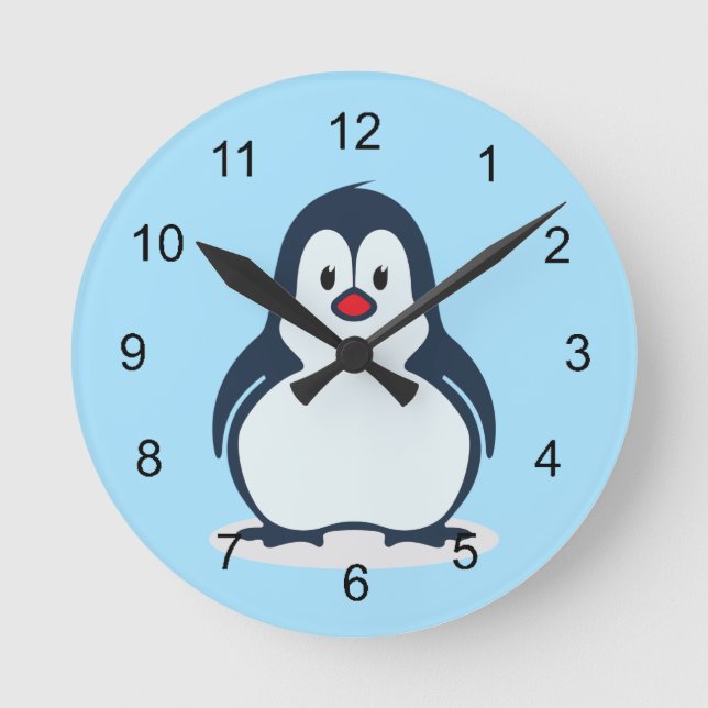 Redondo Mediano Pequeño reloj de diseño de pingüino (Anverso)